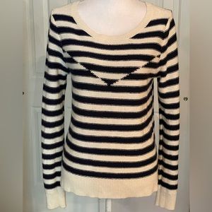 American Eagle Outfitters Sweater Crew Neck Navy Striped Side Slits Wool Large